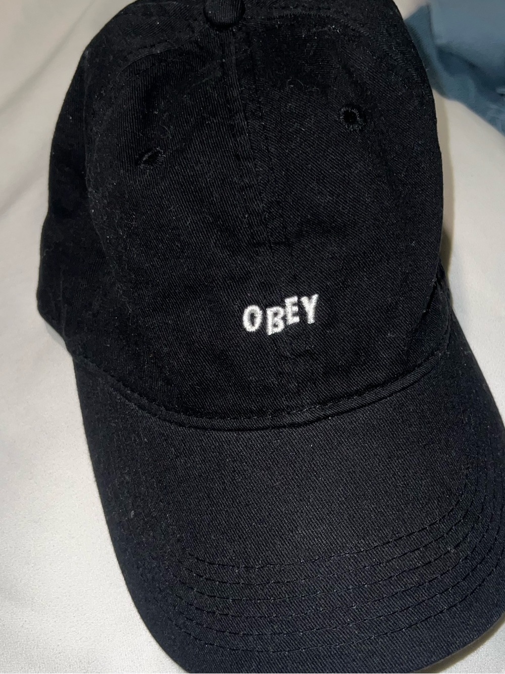 OBEY Logo Black Embroidered Adjustable Baseball Hat Cap One Size Mens NWT